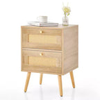 Costway 1/2 PCS Rattan Nightstand Boho Accent Bedside Table with 2 Storage Drawers Natural
