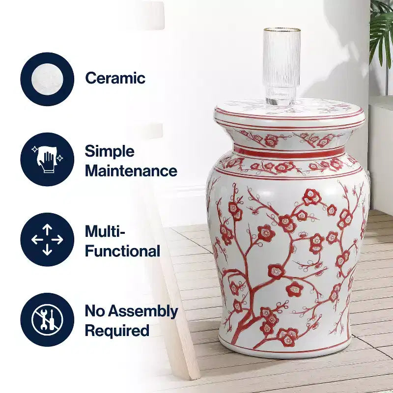 Tabouret de jardin/table d'appoint en céramique Fleur de cerisier 17,7