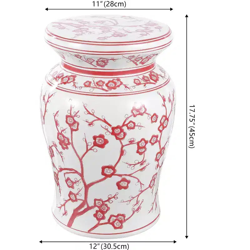 Tabouret de jardin/table d'appoint en céramique Fleur de cerisier 17,7