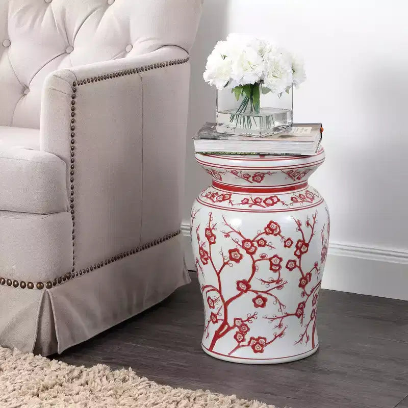Tabouret de jardin/table d'appoint en céramique Fleur de cerisier 17,7
