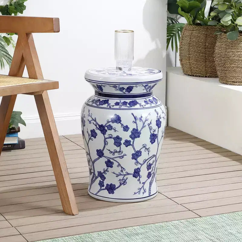 Tabouret de jardin/table d'appoint en céramique Fleur de cerisier 17,7