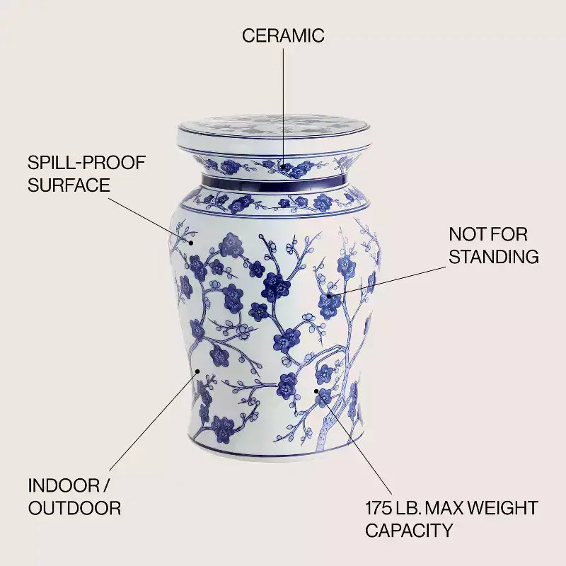 Tabouret de jardin/table d'appoint en céramique Fleur de cerisier 17,7