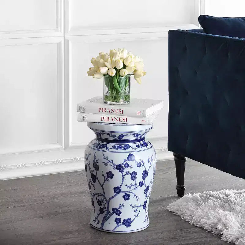 Tabouret de jardin/table d'appoint en céramique Fleur de cerisier 17,7