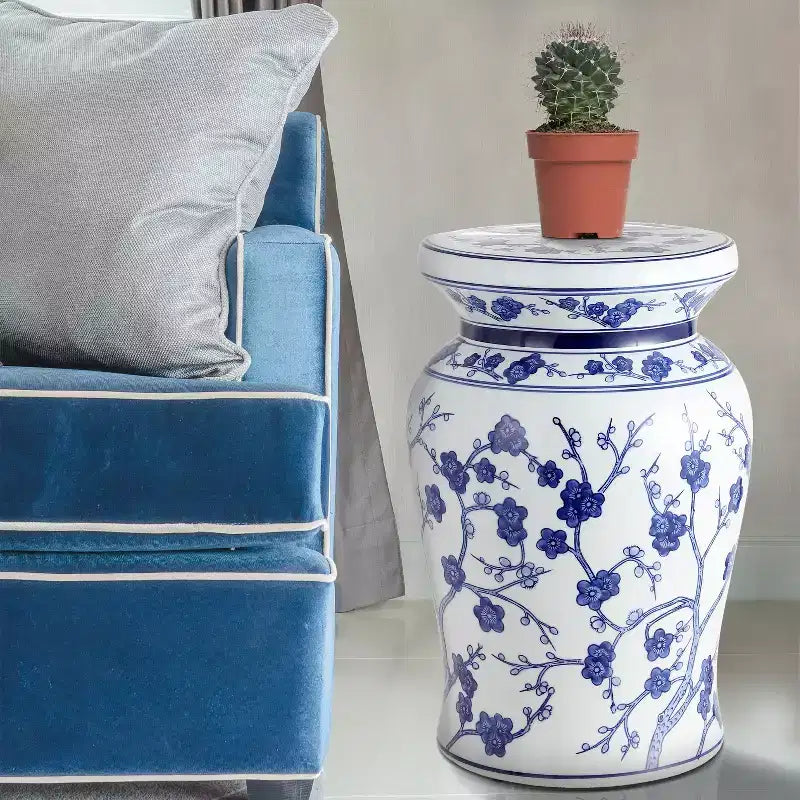 Tabouret de jardin/table d'appoint en céramique Fleur de cerisier 17,7