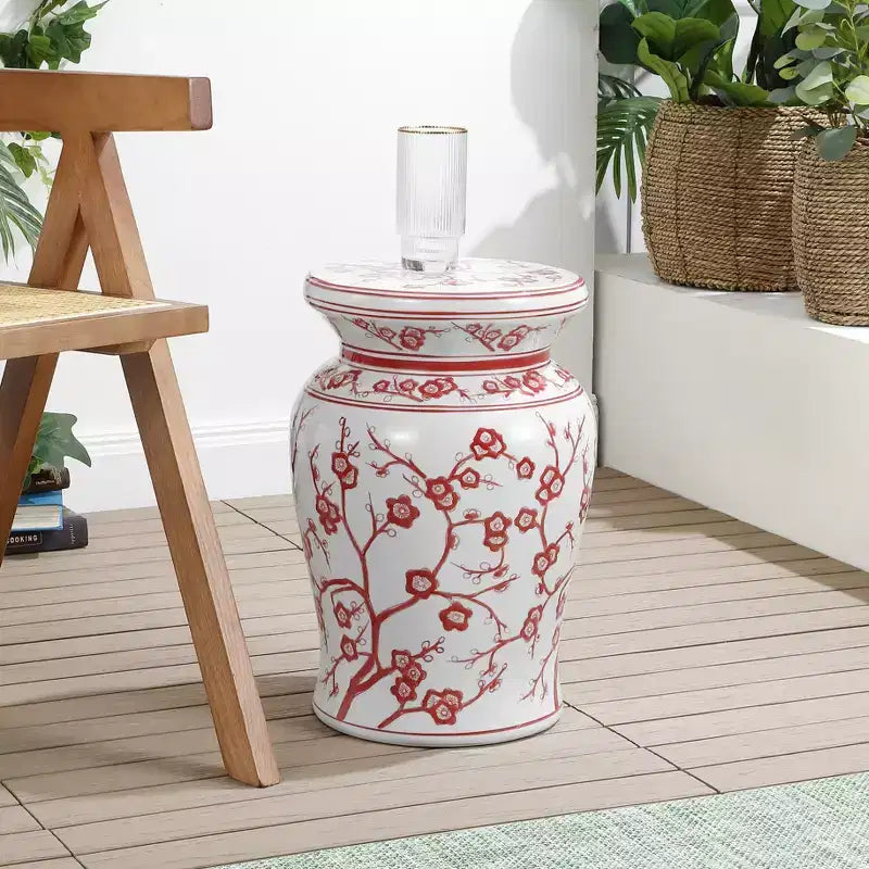 Tabouret de jardin/table d'appoint en céramique Fleur de cerisier 17,7