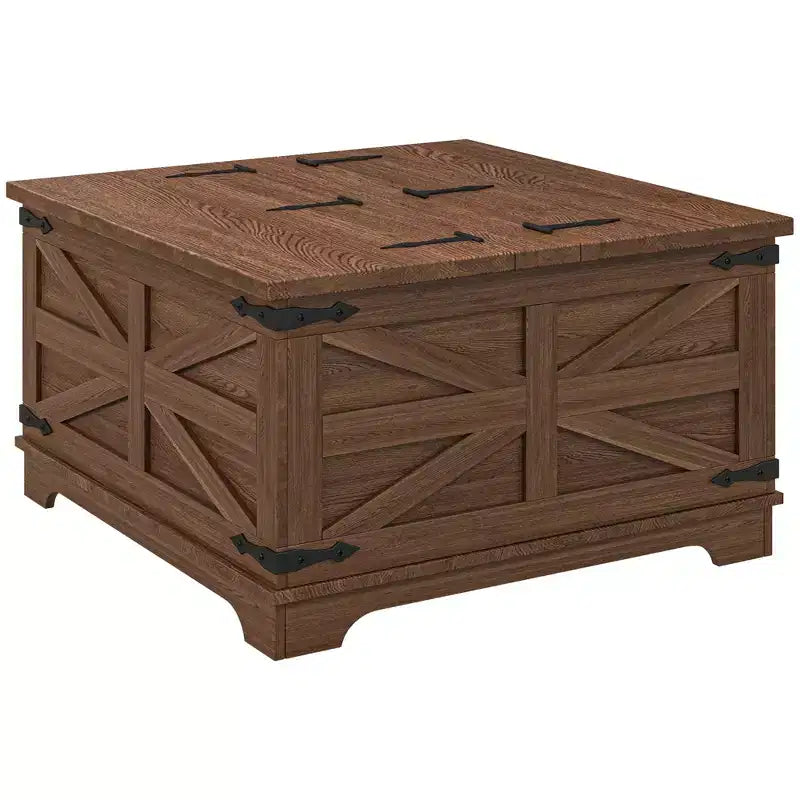 Table basse de ferme avec plateau relevable, compartiment de rangement caché, table basse carrée pour salon