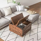 Table basse de ferme avec plateau relevable, compartiment de rangement caché, table basse carrée pour salon