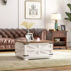 Table basse de ferme avec plateau relevable, compartiment de rangement caché, table basse carrée pour salon