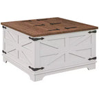 Table basse de ferme avec plateau relevable, compartiment de rangement caché, table basse carrée pour salon