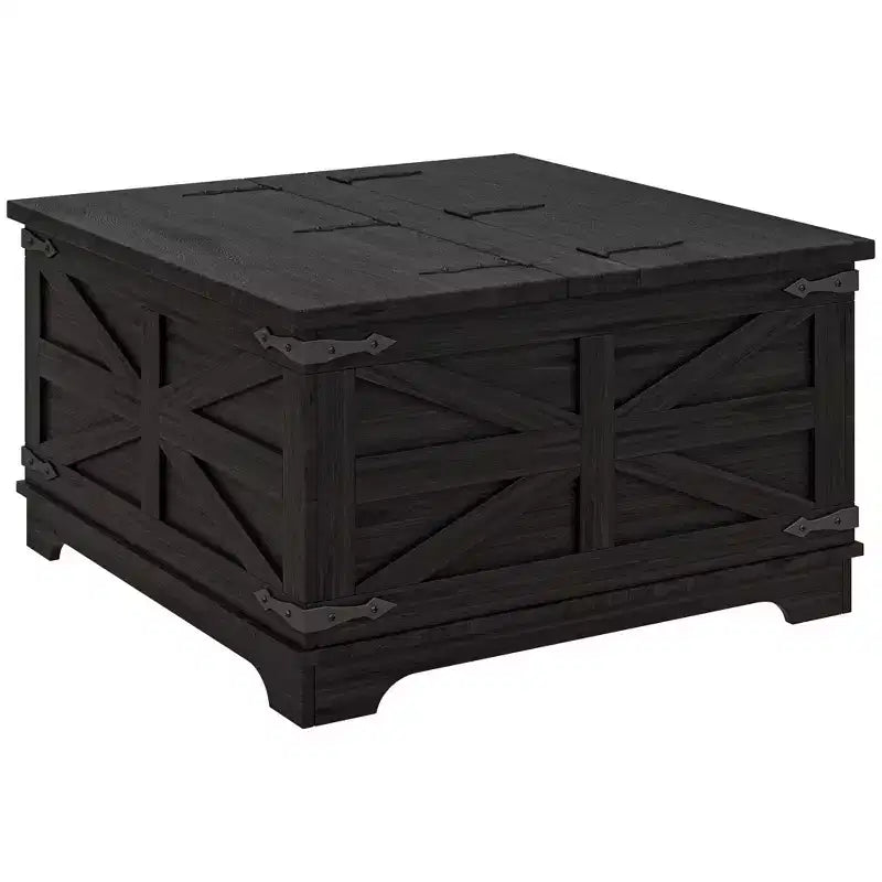 Table basse de ferme avec plateau relevable, compartiment de rangement caché, table basse carrée pour salon