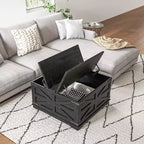 Table basse de ferme avec plateau relevable, compartiment de rangement caché, table basse carrée pour salon