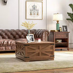 Table basse de ferme avec plateau relevable, compartiment de rangement caché, table basse carrée pour salon