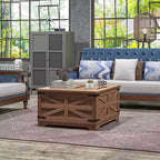 Table basse de ferme avec plateau relevable, compartiment de rangement caché, table basse carrée pour salon