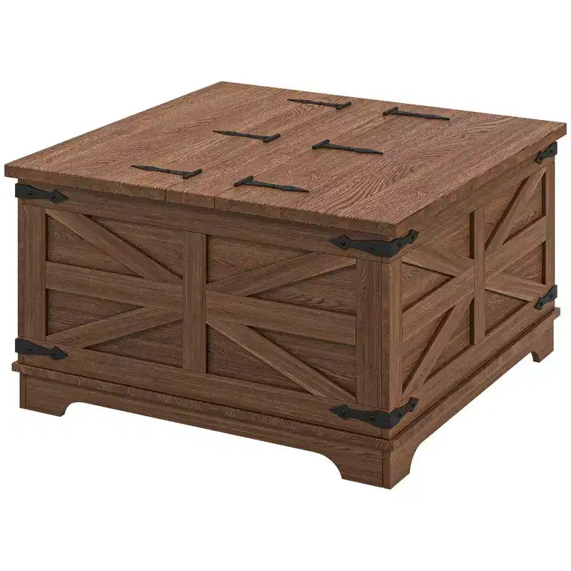Farmhouse Coffee Table with Flip Top, Hidden Storage Compartment, Square Center Table for Living Room