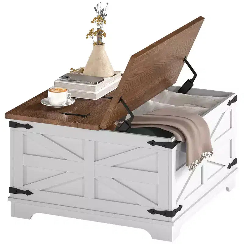 Farmhouse Coffee Table with Flip Top, Hidden Storage Compartment, Square Center Table for Living Room