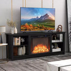 Meuble TV de 178 cm avec insert de cheminée électrique de 66 cm et télécommande pour TV jusqu'à 75 pouces Noyer/Noir/Gris
