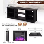Meuble TV de 178 cm avec insert de cheminée électrique de 66 cm et télécommande pour TV jusqu'à 75 pouces Noyer/Noir/Gris