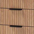 Karima - Armoire de rangement à 5 tiroirs en bois bicolore blanc et marron naturel avec métal noir, style Mid-Century Modern