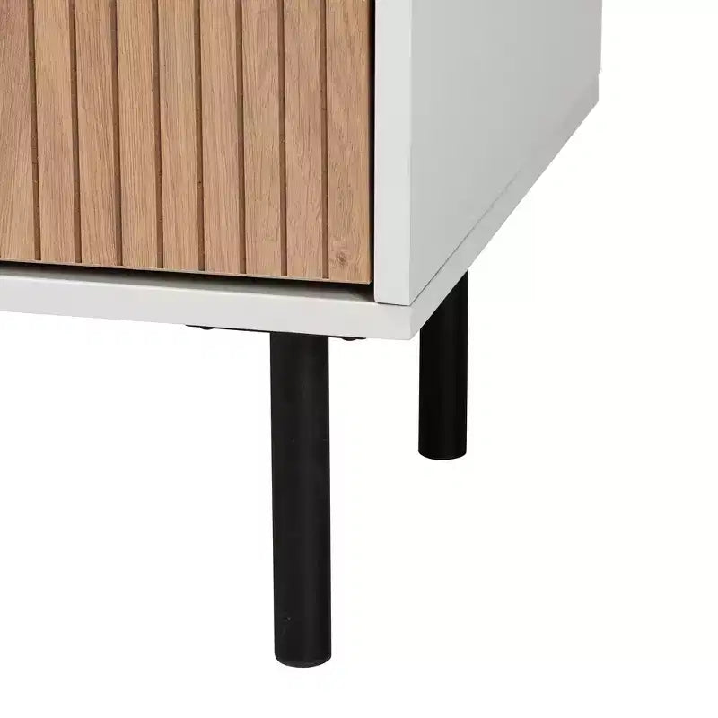 Karima - Armoire de rangement à 5 tiroirs en bois bicolore blanc et marron naturel avec métal noir, style Mid-Century Modern