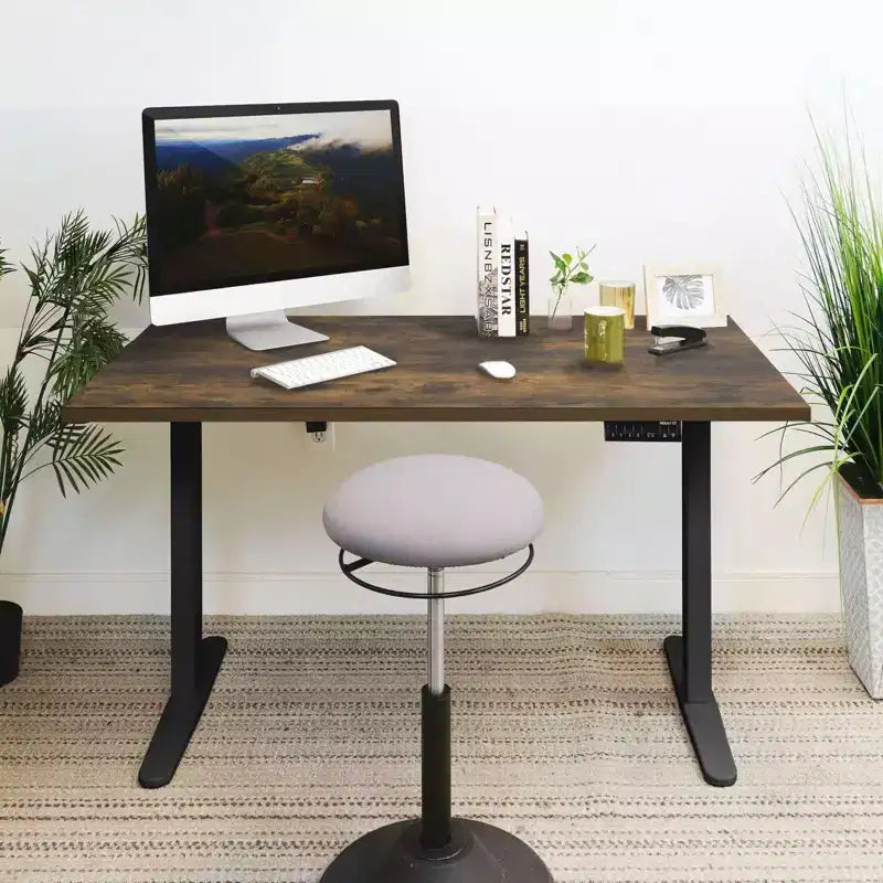 Bureau Debout Électrique à Deux Moteurs avec Plateau de 55", Chêne et Noir