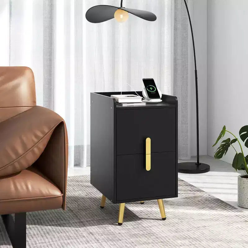 Nightstand with Charging Station Home Bedside Sofa Side Tables with 2 Drawers Coffee/White/Black