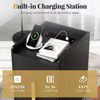 Table de chevet avec station de recharge Tables d'appoint de canapé de chevet avec 2 tiroirs Café/Blanc/Noir
