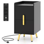 Costway Nightstand with Charging Station Home Bedside Sofa Side Tables with 2 Drawers Coffee/White/Black