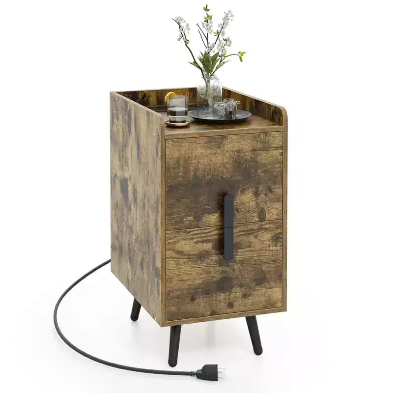 Nightstand with Charging Station Home Bedside Sofa Side Tables with 2 Drawers Coffee/White/Black
