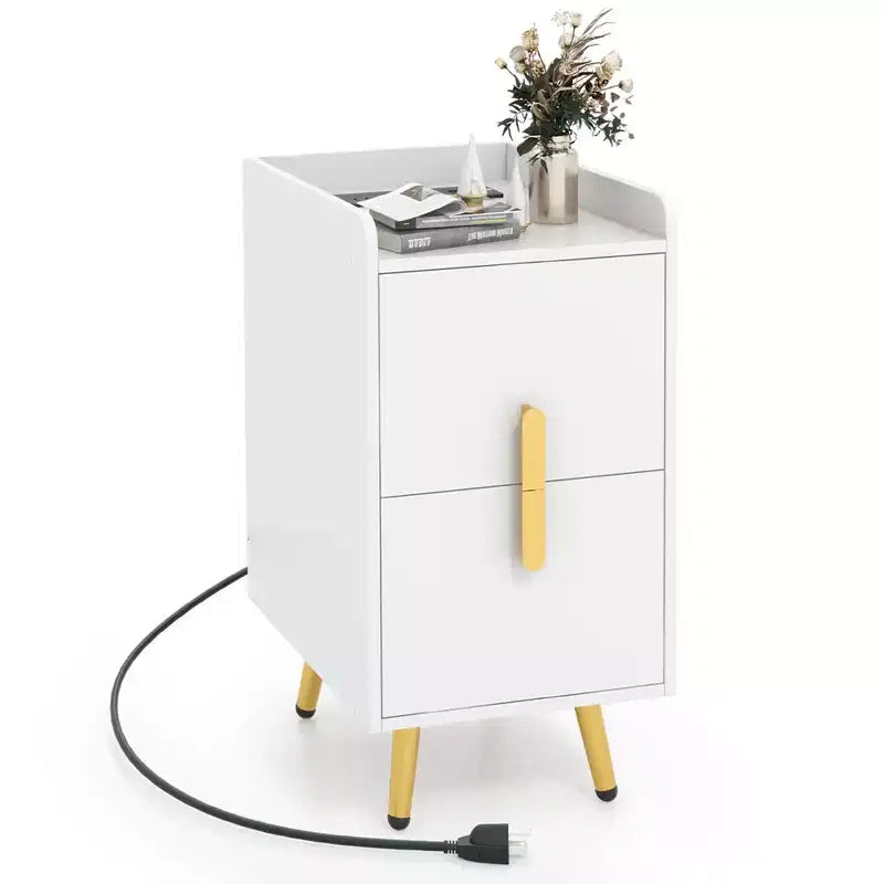 Nightstand with Charging Station Home Bedside Sofa Side Tables with 2 Drawers Coffee/White/Black