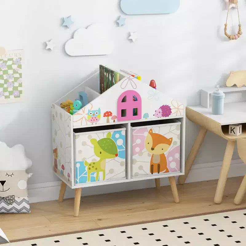 Étagère bibliothèque maison de poupée pour enfants Organiseur de rangement de livres et jouets pour tout-petits Cadeau idéal