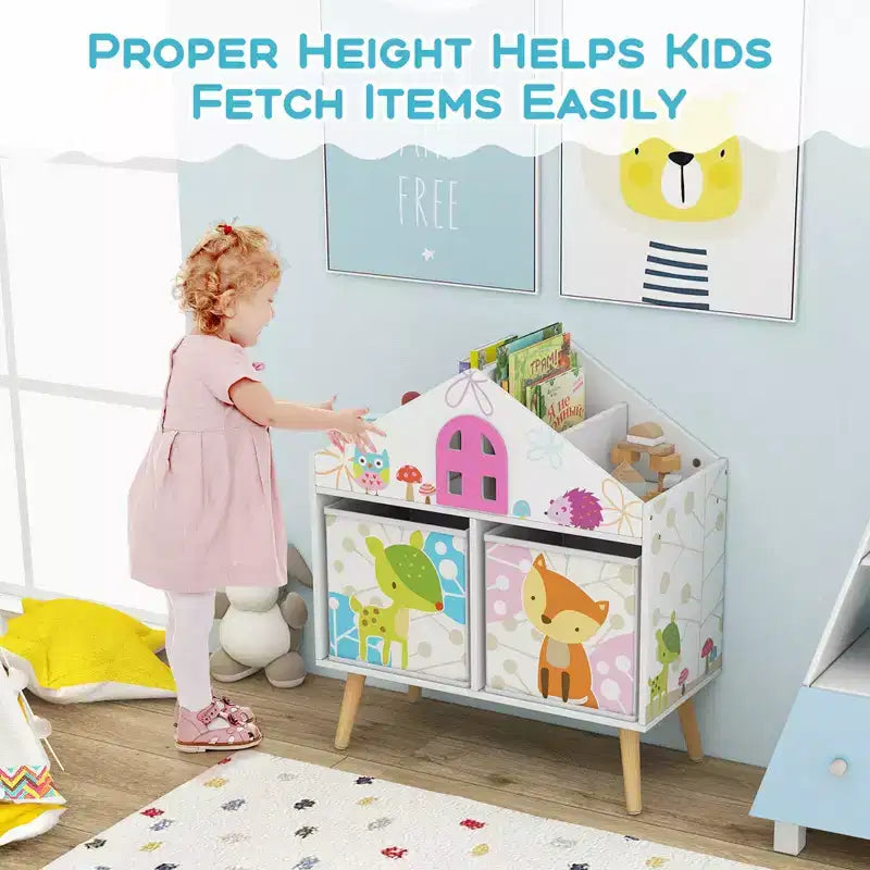 Étagère bibliothèque maison de poupée pour enfants Organiseur de rangement de livres et jouets pour tout-petits Cadeau idéal