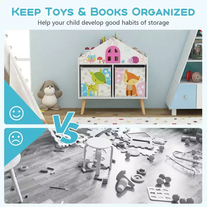 Étagère bibliothèque maison de poupée pour enfants Organiseur de rangement de livres et jouets pour tout-petits Cadeau idéal