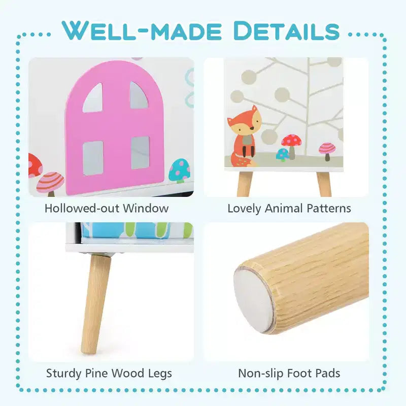 Étagère bibliothèque maison de poupée pour enfants Organiseur de rangement de livres et jouets pour tout-petits Cadeau idéal
