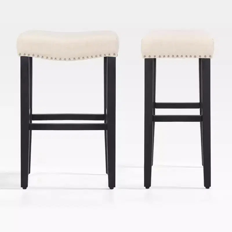 WestinTrends 29 Upholstered Saddle Seat Bar Stool (Set of 2), Black/Beige
