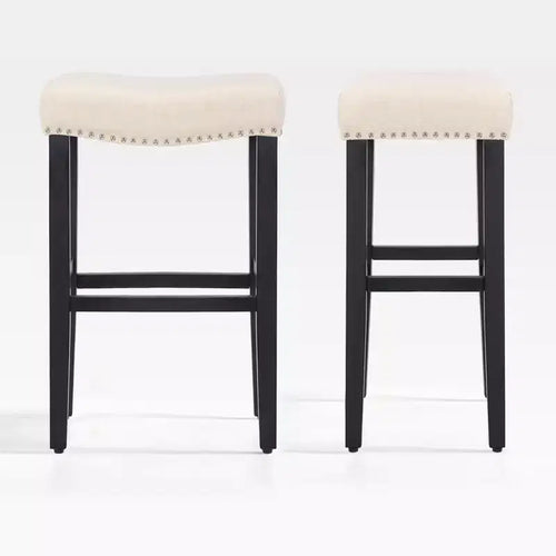 WestinTrends 29 Upholstered Saddle Seat Bar Stool (Set of 2), Black/Beige