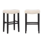Tabouret de bar 29" avec siège de selle rembourré (lot de 2), noir/beige
