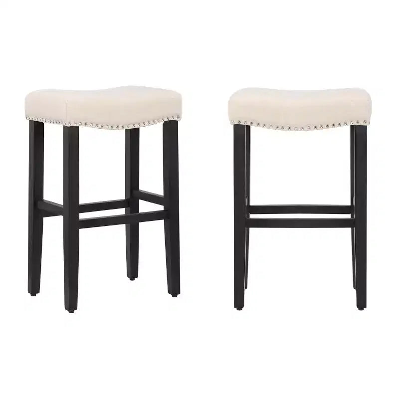 Tabouret de bar 29" avec siège de selle rembourré (lot de 2), noir/beige