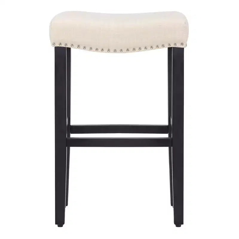 Tabouret de bar 29" avec siège de selle rembourré (lot de 2), noir/beige