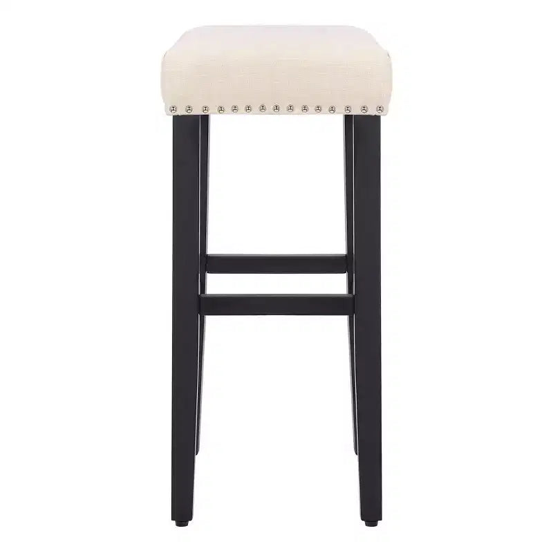 Tabouret de bar 29" avec siège de selle rembourré (lot de 2), noir/beige