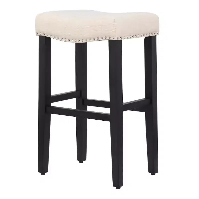 Tabouret de bar 29" avec siège de selle rembourré (lot de 2), noir/beige