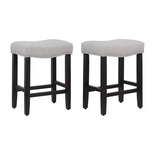 WestinTrends 24 Upholstered Saddle Seat Counter Stool (Set of 2), Black/Gray