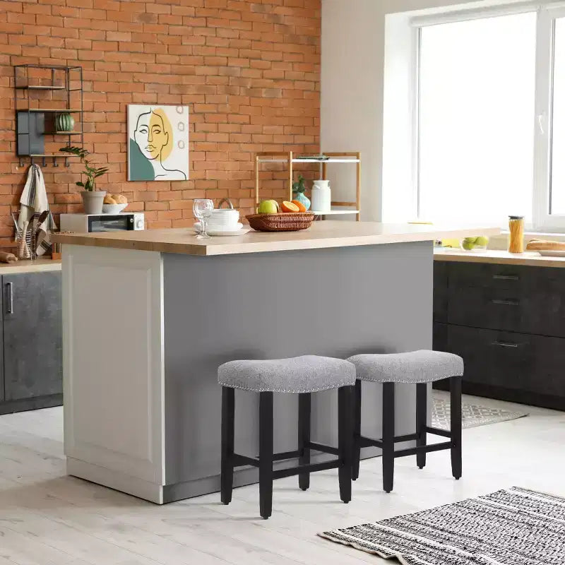 Tabouret de comptoir de 24 po avec siège rembourré en forme de selle (ensemble de 2), noir/gris