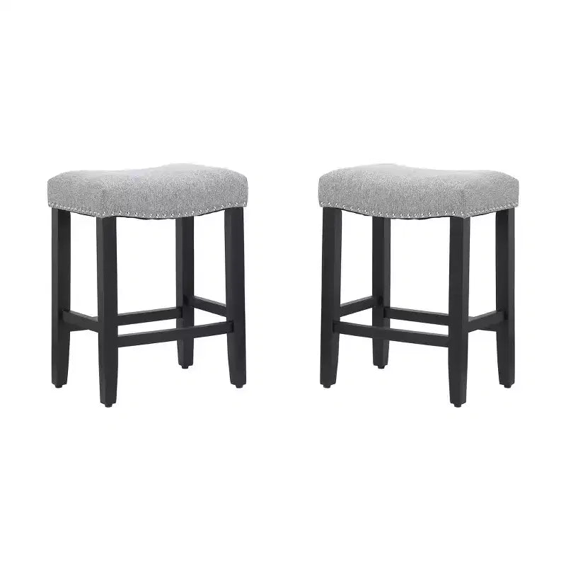 Tabouret de comptoir de 24 po avec siège rembourré en forme de selle (ensemble de 2), noir/gris
