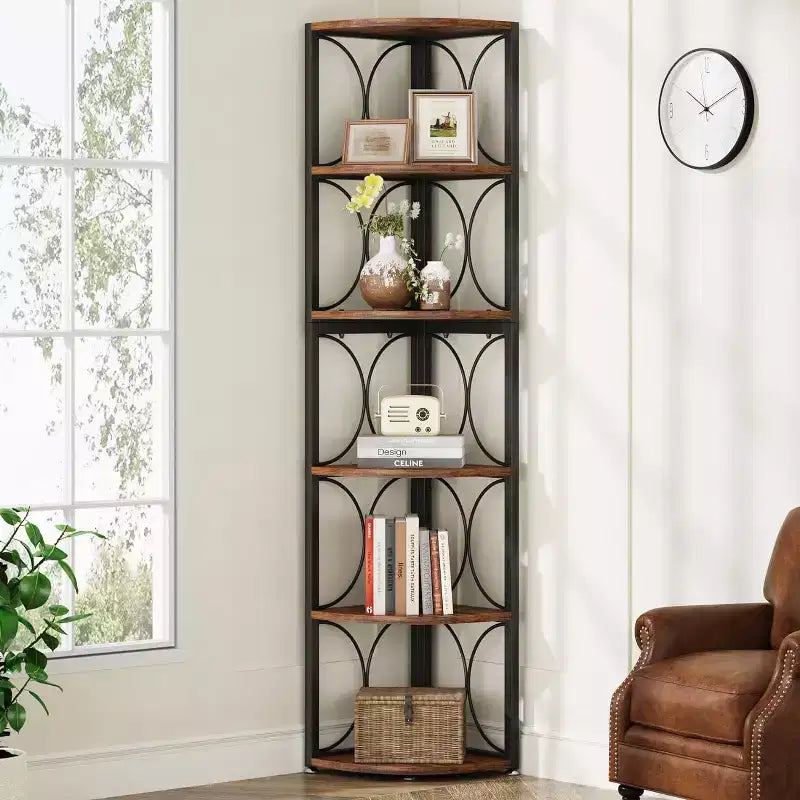 Étagère d'angle 67, bibliothèque de rangement à 6 niveaux