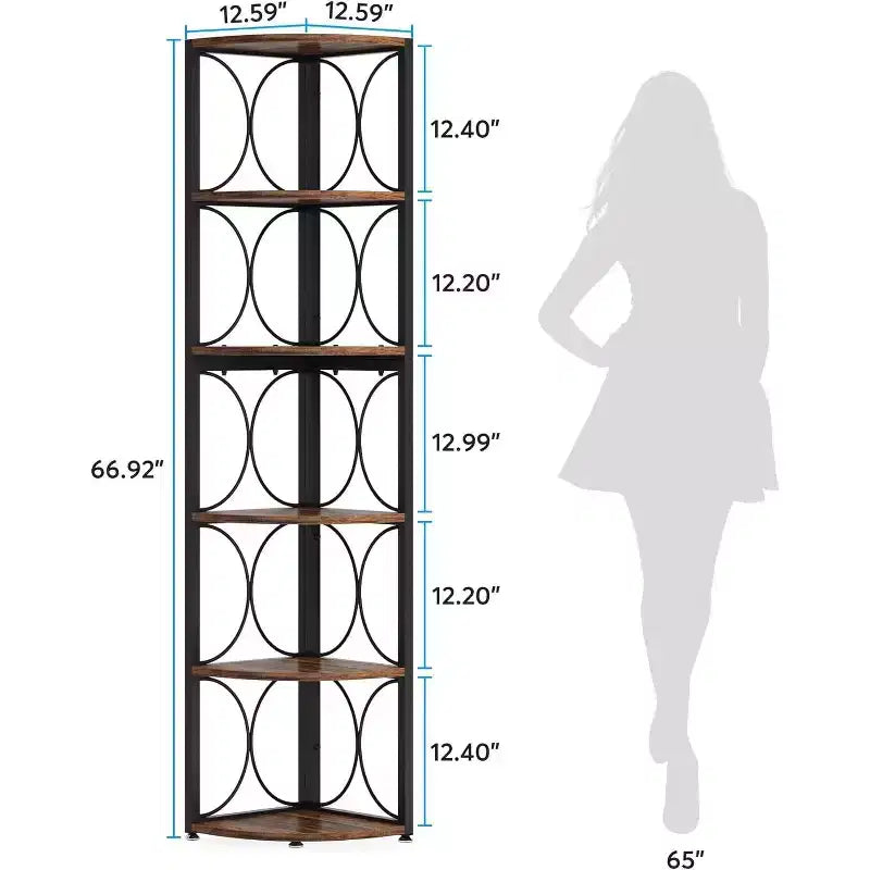 Étagère d'angle 67, bibliothèque de rangement à 6 niveaux