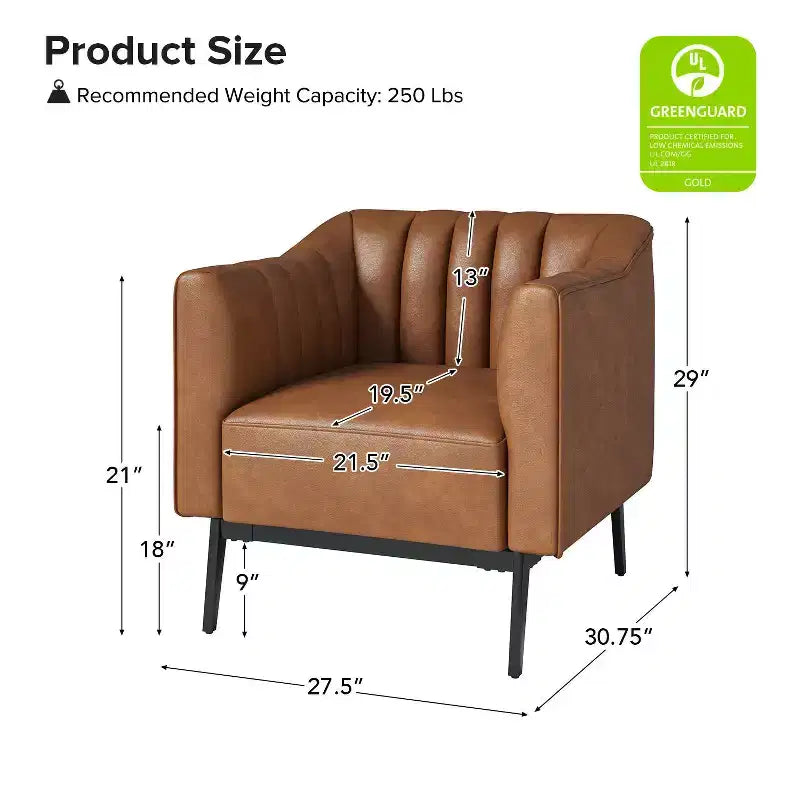Chaise large en similicuir Carsten Industry 30 avec pied en métal|HULALA HOME-CAMEL