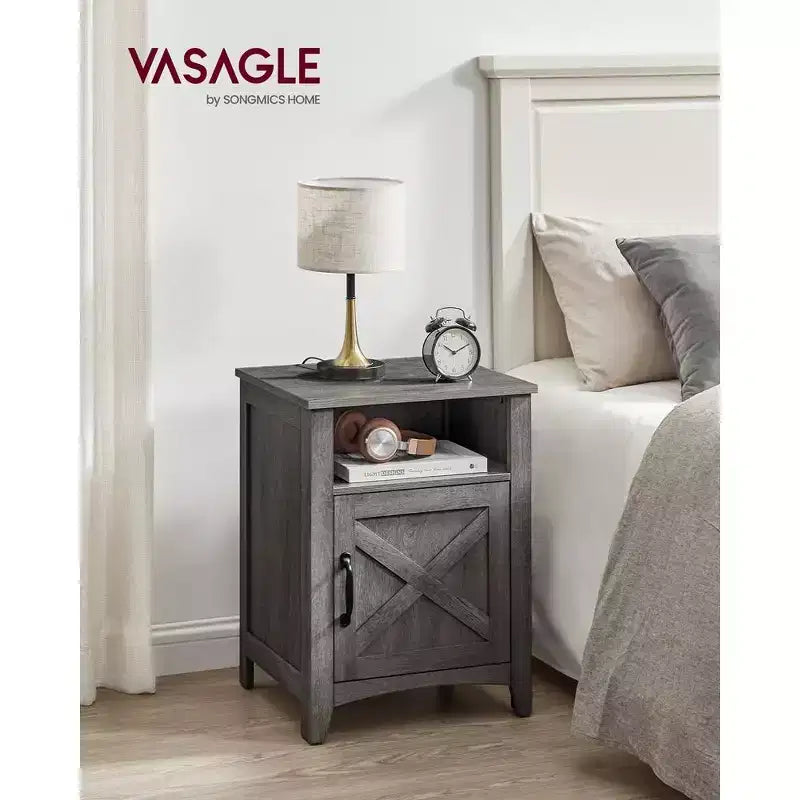 Table de chevet de ferme avec porte de grange, Table de chevet avec rangement, Table d'appoint, Table de nuit avec compartiment ouvert