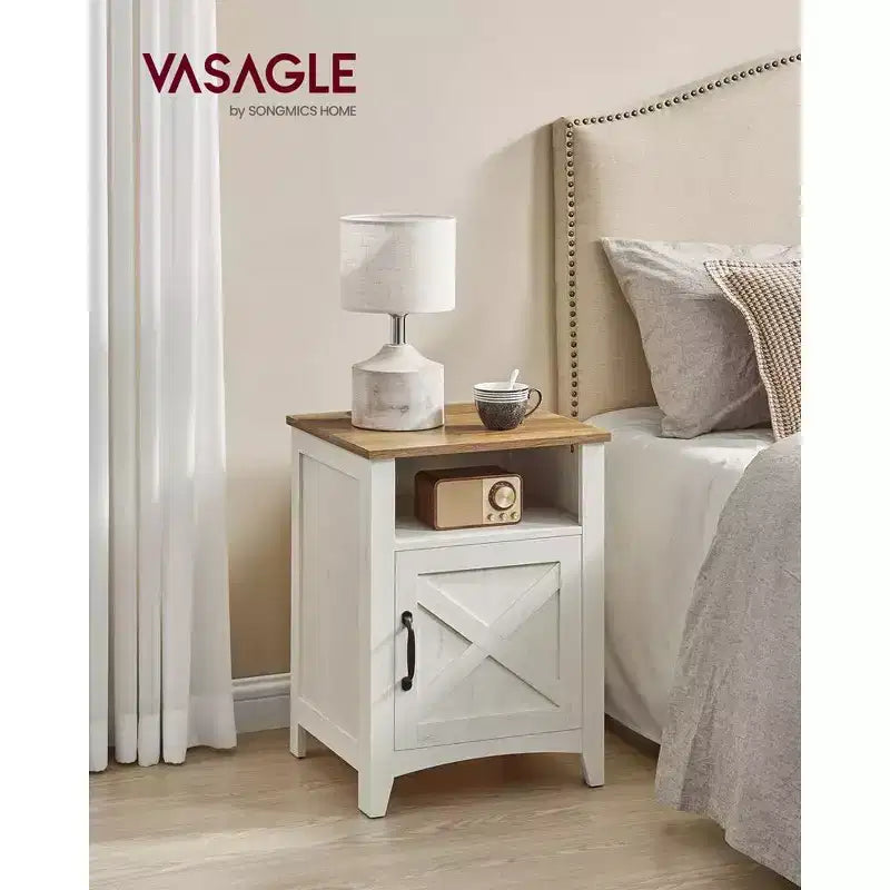 Table de chevet de ferme avec porte de grange, Table de chevet avec rangement, Table d'appoint, Table de nuit avec compartiment ouvert