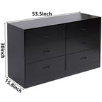 Grande commode à 6 tiroirs pour chambre à coucher 53,5 pouces Commode moderne en bois MDF finition noire
