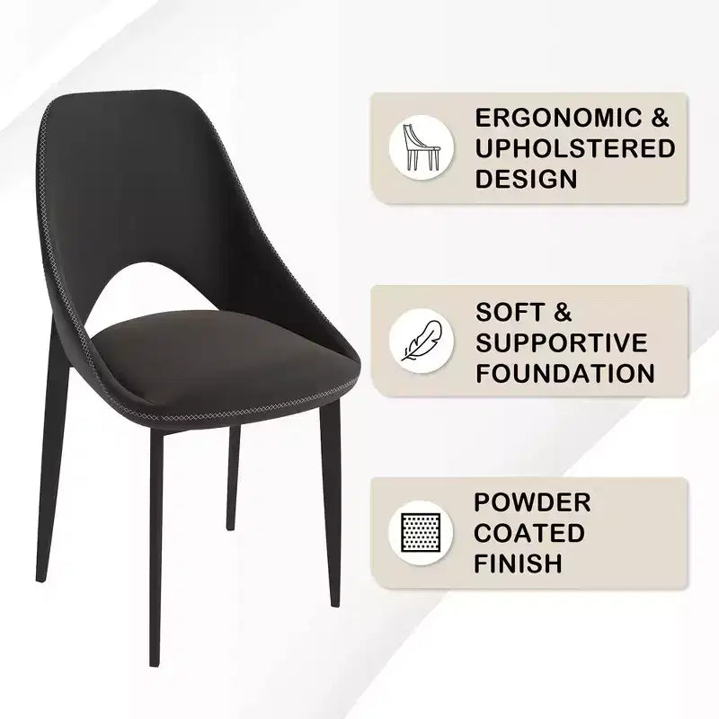 Chaise de salle à manger moderne Amalfi, assise en tissu rembourré avec pieds en métal, siège d'appoint confortable pour cuisine, salle à manger ou bureau